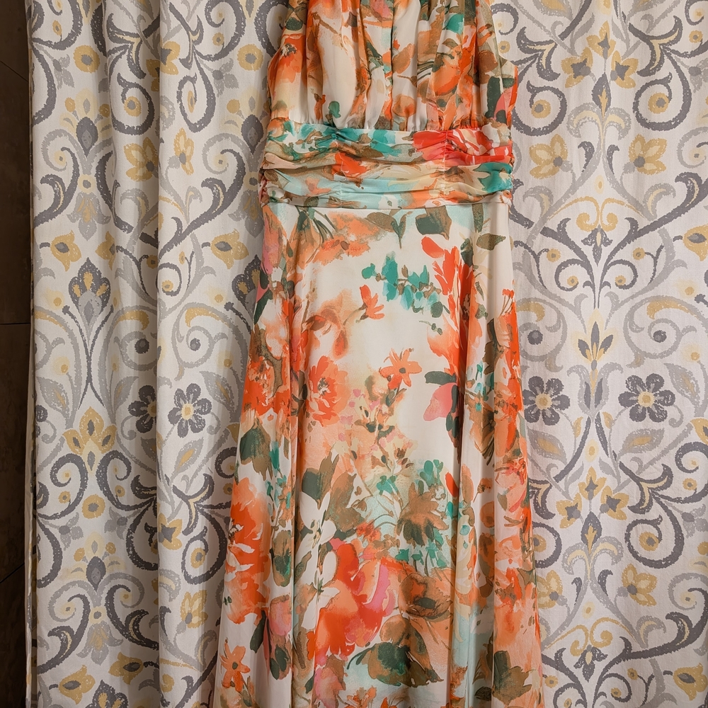 Connected Apparel Strapless Dress with Floral Print